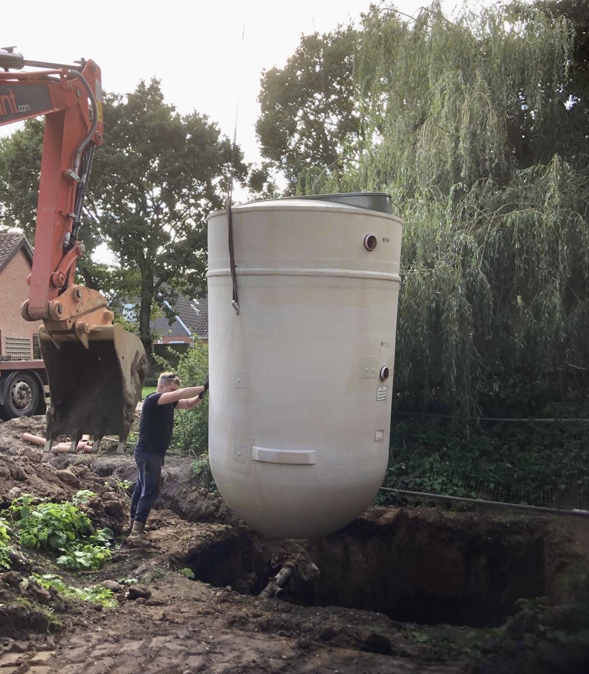 Sewage treatment plant lowered into position