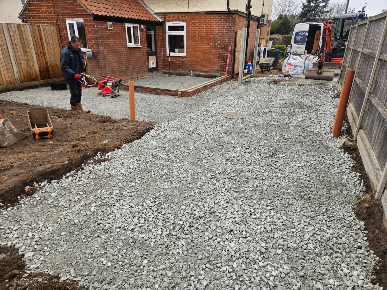 Sub-base compacted with the wacker plate